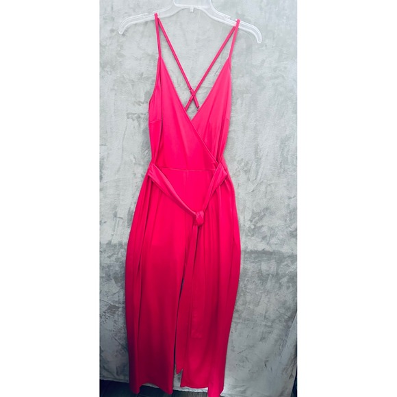 Hot Pink Jumpsuit Women's Sleeveless Cross Back Tie Waist Party Cocktail - Picture 1 of 12